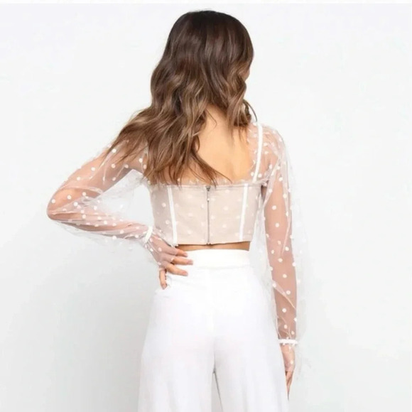 RNWY Runaway Bustier Corset Beige Polka Dot Tulle Sheer sleeves Womens size 6 - Picture 2 of 12